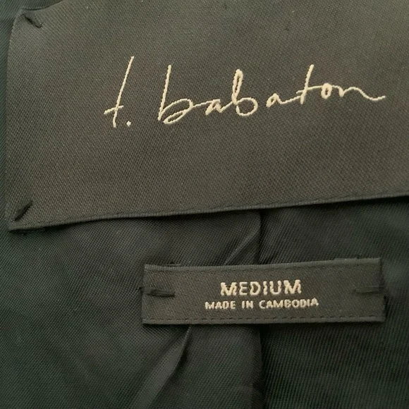 T. Babaton Women Size M Trench Coat Jacket Navy Blue Belted Button Front Cotton - Picture 8 of 10